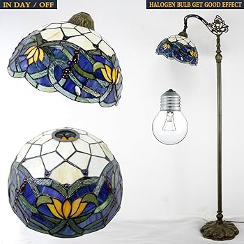 WERFACTORY Tiffany Floor Lamp Blue Lotus Flower Stained